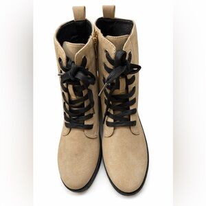 Elegant Beige Lace-Up Boots